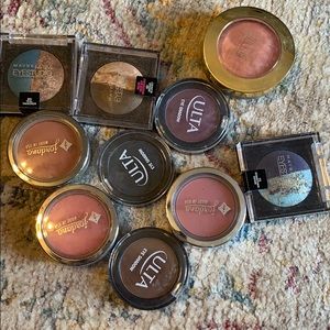 Various drugstore makeup blush and eyeshadow